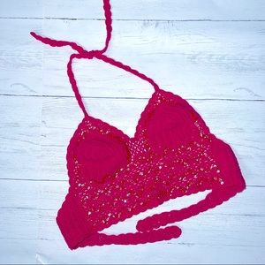 Betty Belts Brand Crochet Pink Sequin Halter Top Size Medium